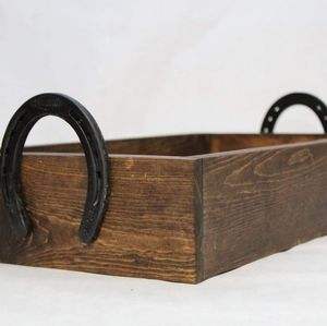 Western rustic horseshoe wooden tray